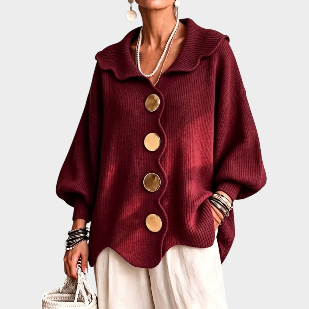 Women’s Oversized Knit Cardigan Statement Button Collar