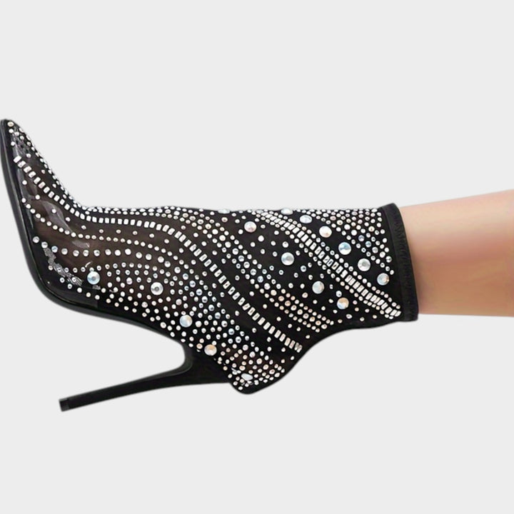 Women’s Sparkling Heels Pointed Toe Crystal Embellished Mesh