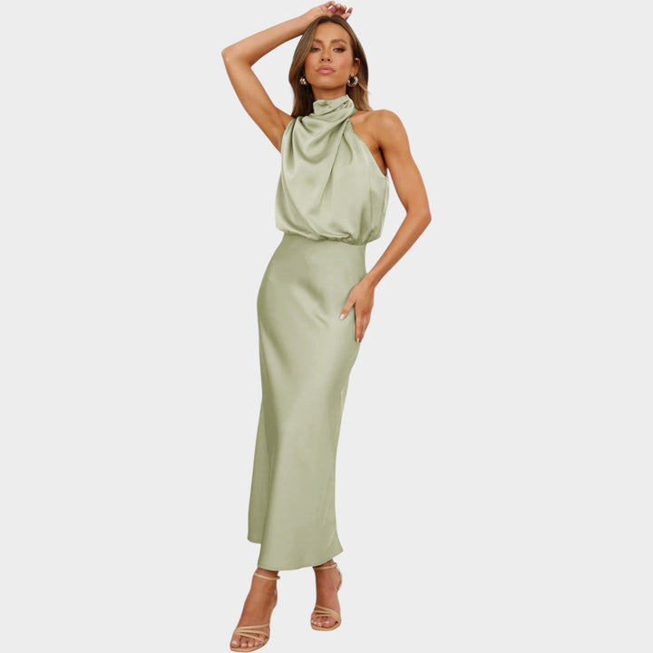 Formal Halter Neck Satin Maxi Dress