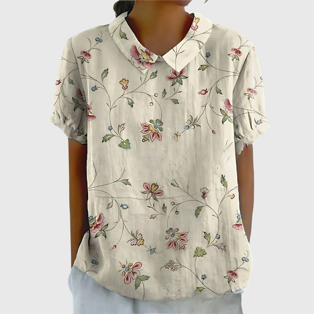 Floral V-Neck Blouse | Casual Short Sleeve Tunic Top