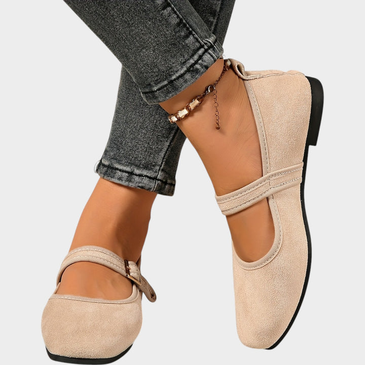 Women’s Suede Mary Jane Flats Adjustable Buckle Strap