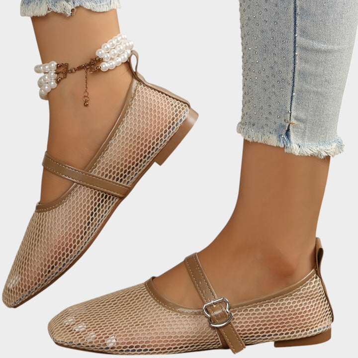 Women’s Mesh Ballet Flats Casual Buckle Strap
