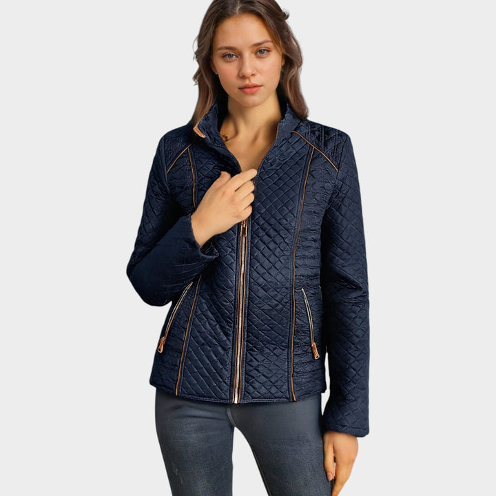 Women’s Quilted Jacket Casual Zip Front Stand Collar