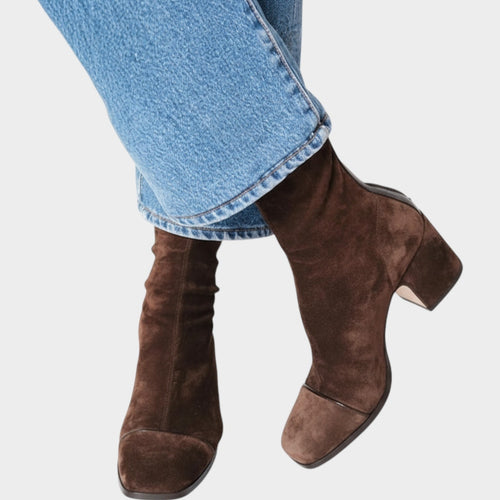 Women's Suede Ankle Boots Block Heel Square Toe