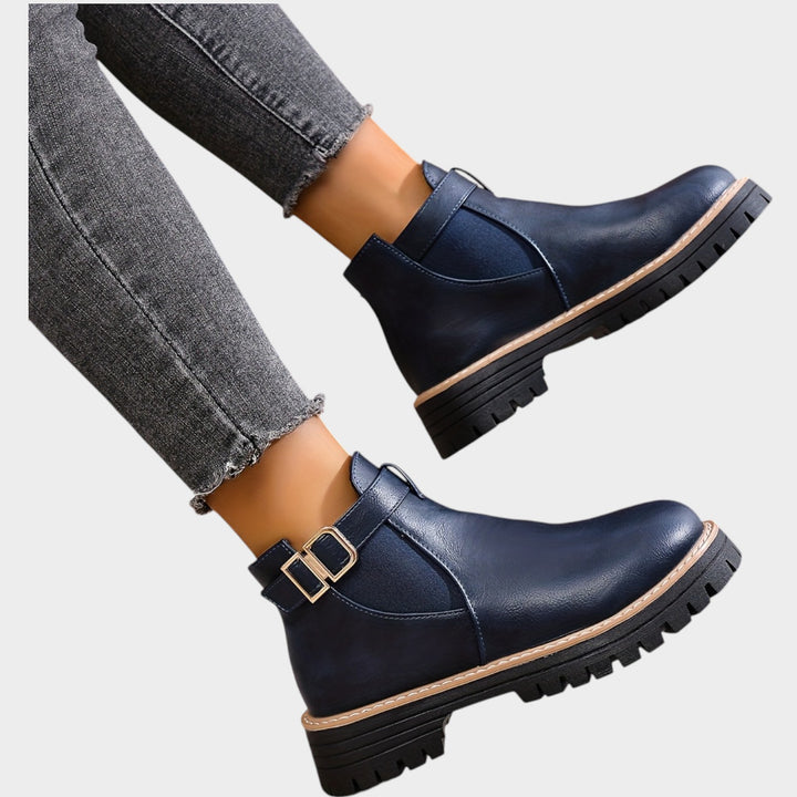 Women’s Chelsea Boots Chunky Heel Metal Buckle Thick Sole