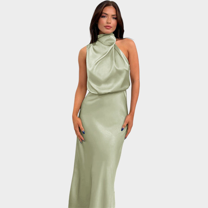 Formal Halter Neck Satin Maxi Dress
