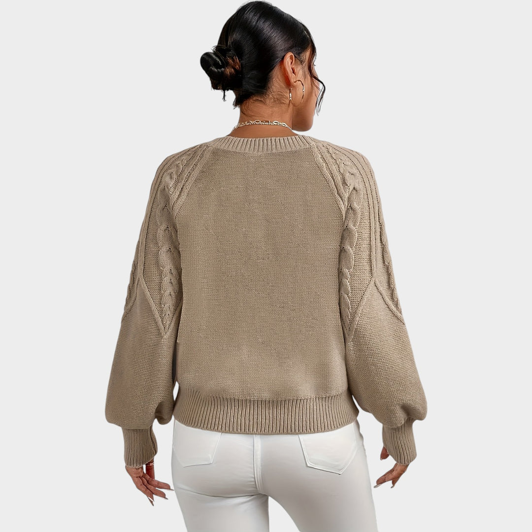 Women’s Knit Sweater Crew Neck Chunky Lantern Sleeve