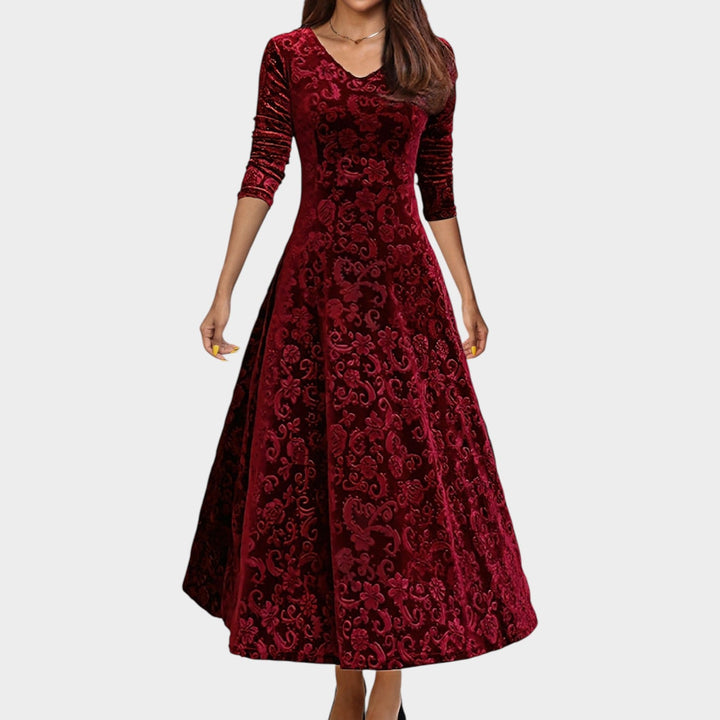 Formal Velvet Floral Midi Dress
