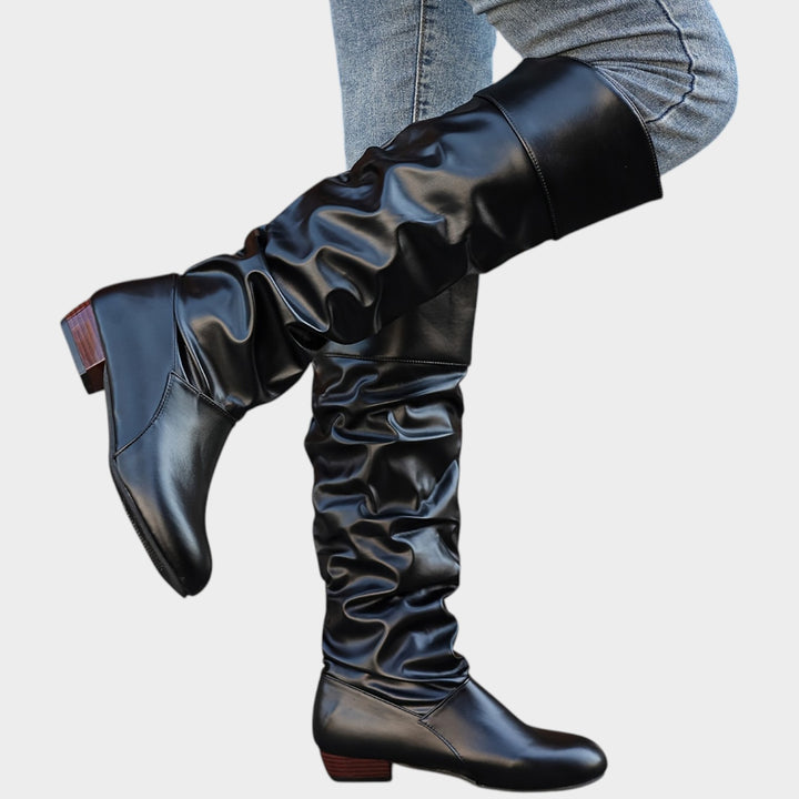 Women’s Knee High Slouch Boots Ruffle Detail Elegant Style