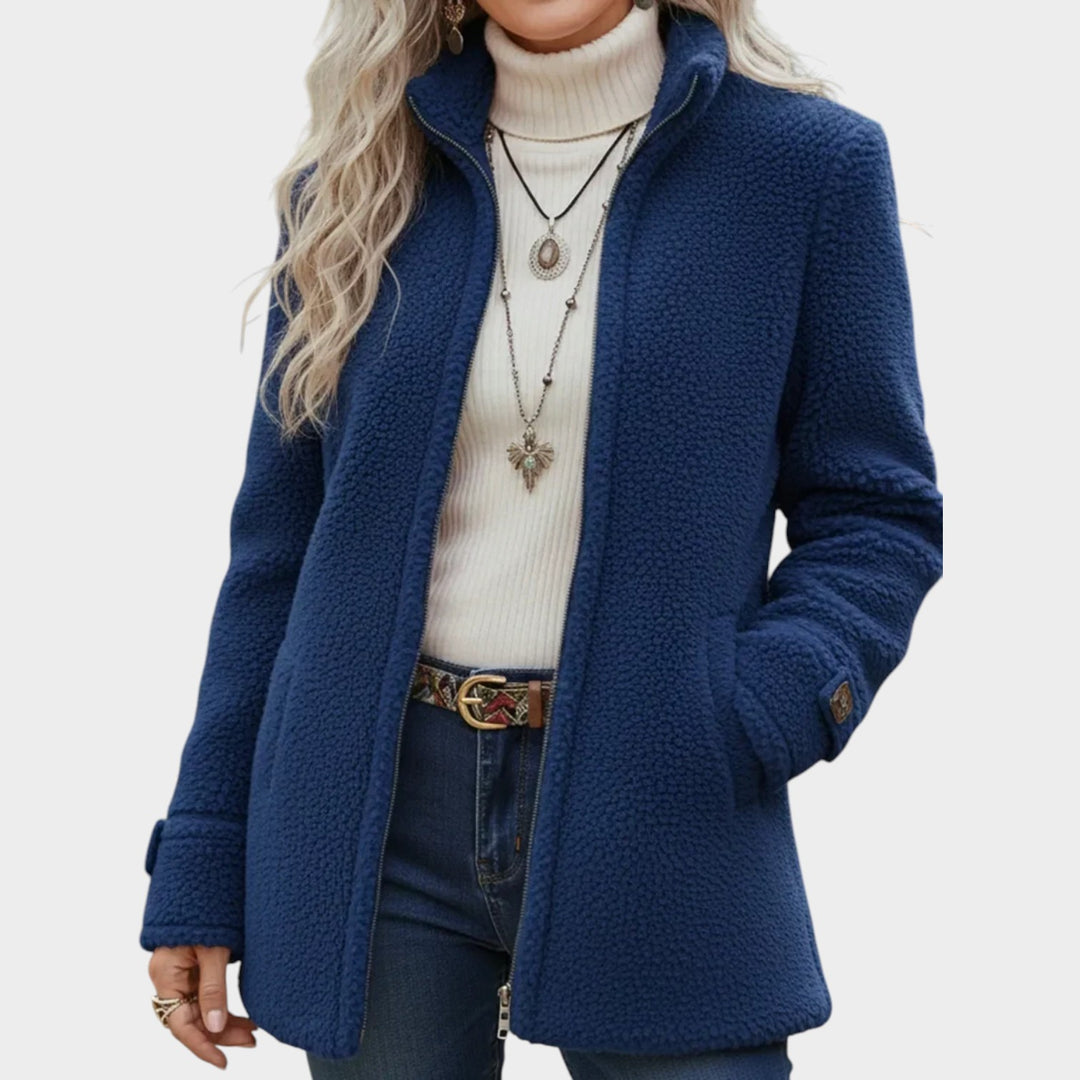 Women’s Fleece Jacket Full Zip Stand Collar Soft Texture