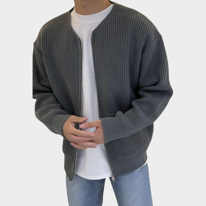 Stand Collar Full-Zip Knit | Cardigan