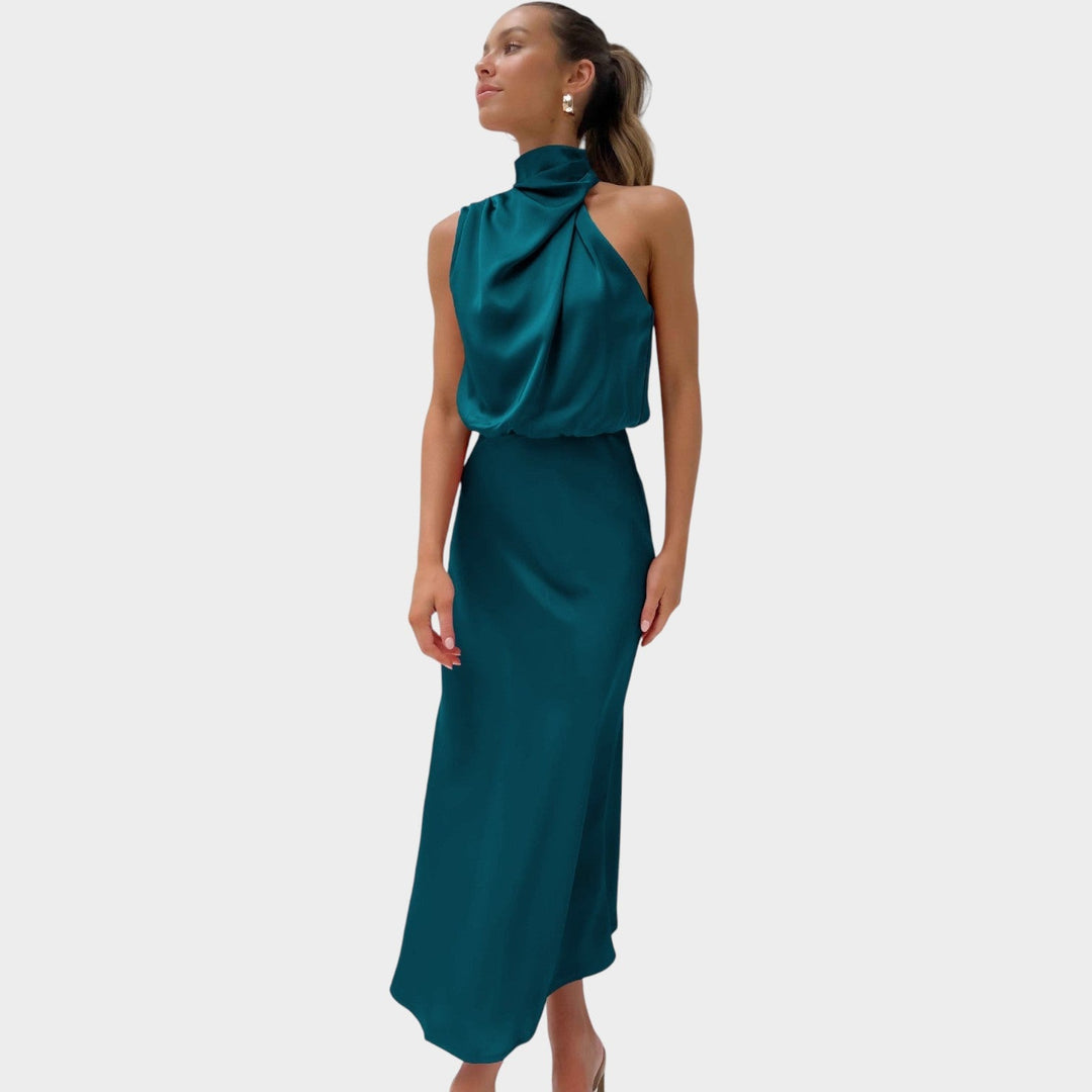 Formal Halter Neck Satin Maxi Dress