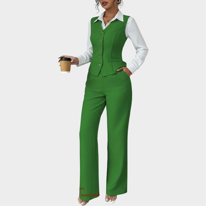 Women’s Suit Set 2 Piece Office Vest Wide Leg Pants