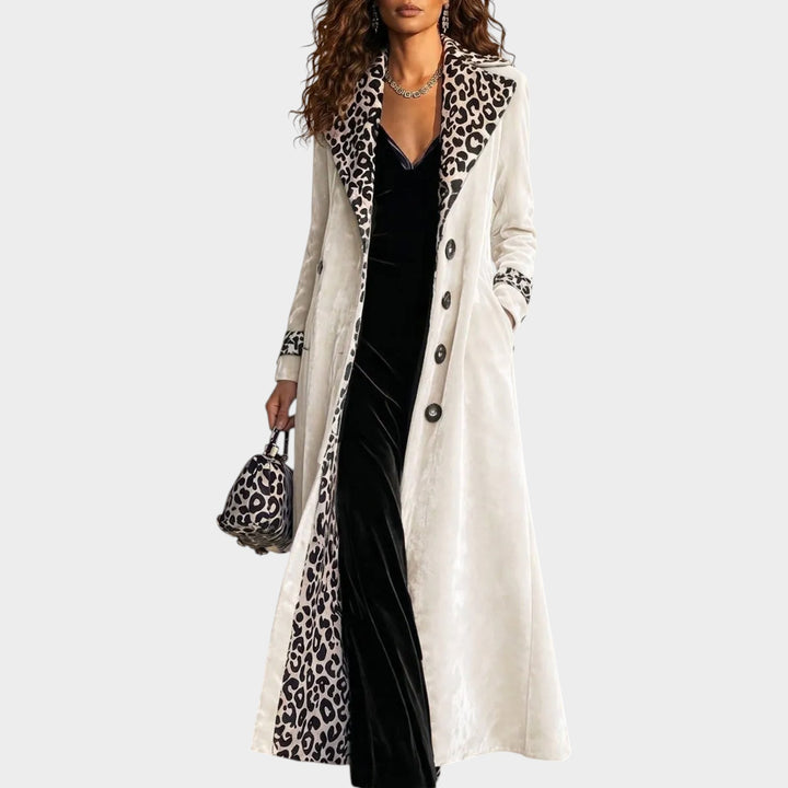 Women’s Velvet Long Coat Leopard Print Color Block