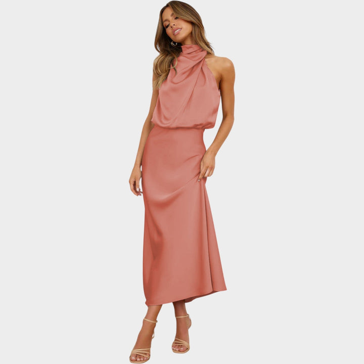 Formal Halter Neck Satin Maxi Dress