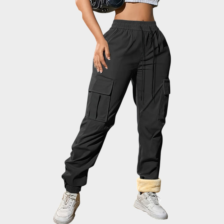 Women’s Thermal Cargo Pants Warm Lined Drawstring Joggers