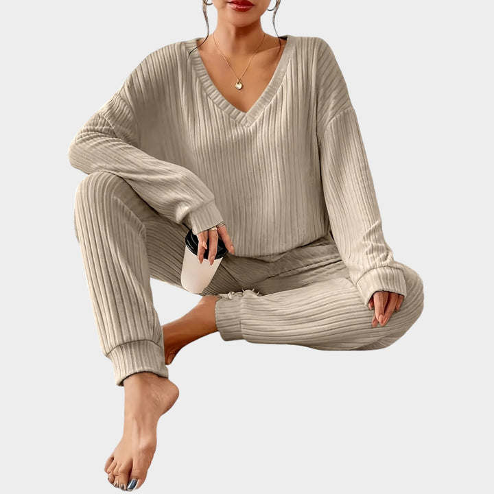 Women’s Matching Set 2 Piece Lounge Set Casual V Neck Ribbed Knit