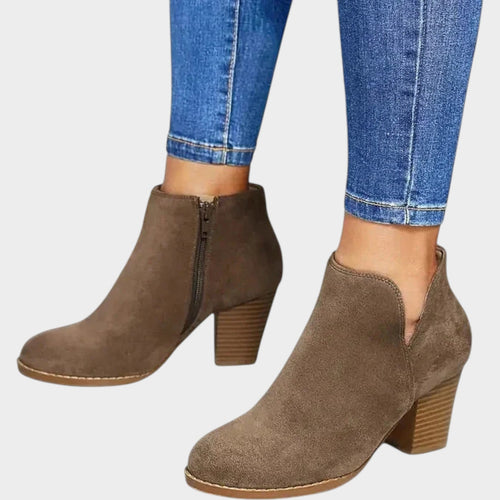 Women's Suede Ankle Boots Block Heel Side Zip