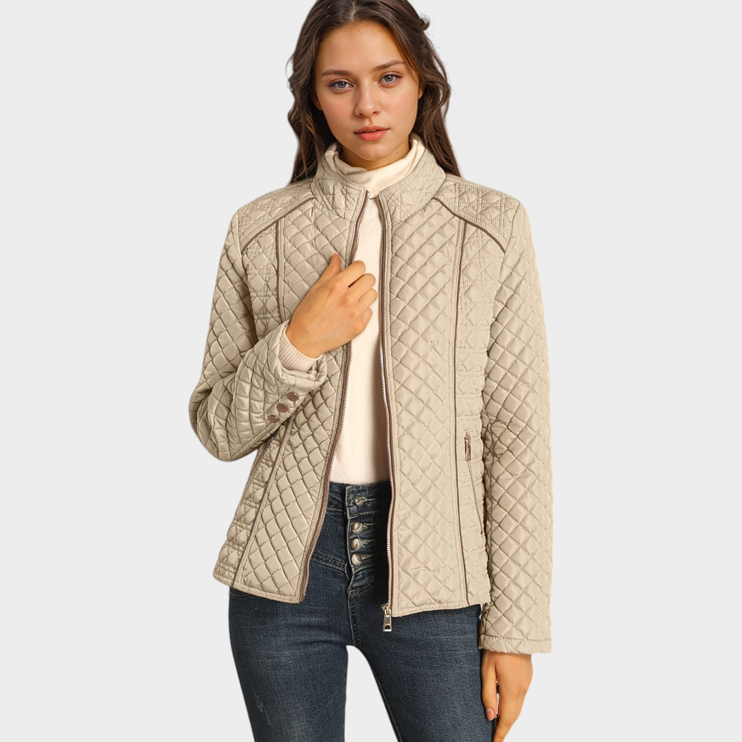 Women’s Quilted Jacket Casual Zip Front Stand Collar