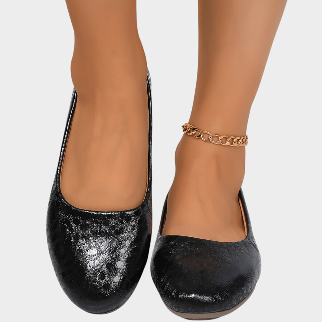 Women’s Ballet Flats Metallic Textured Round Toe
