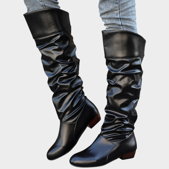 Women’s Knee High Slouch Boots Ruffle Detail Elegant Style