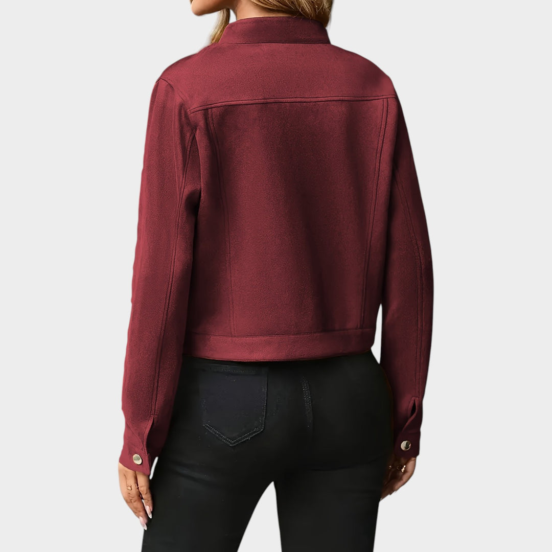 Women’s Leather Jacket Casual Cropped Button Up