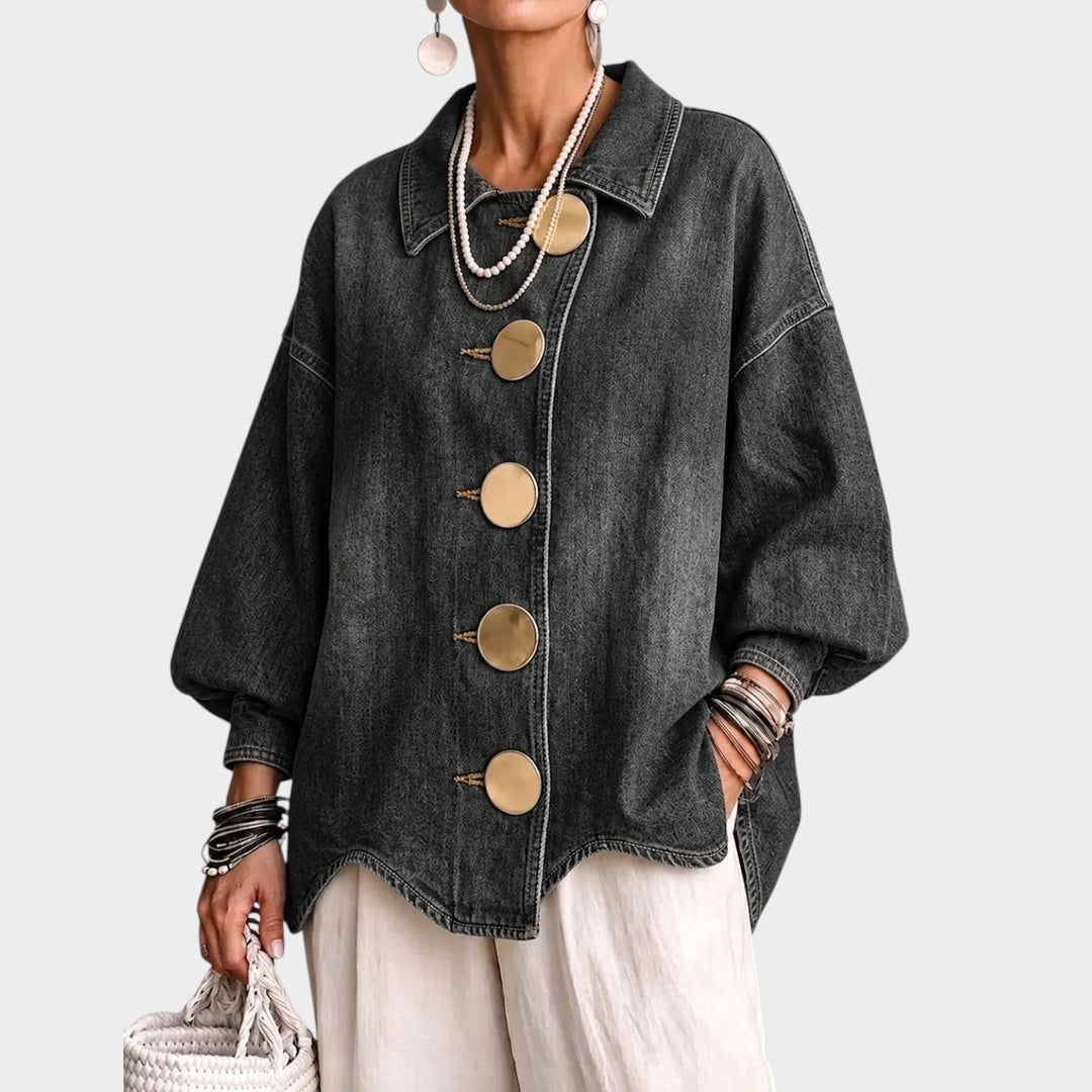 Women’s Denim Jacket Oversized Button Front Balloon Sleeve