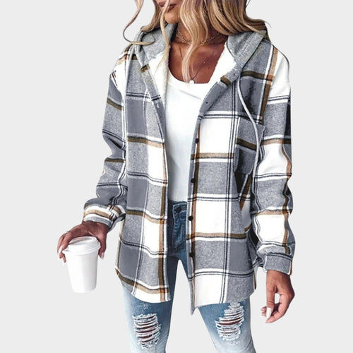 Women’s Jacket Plaid Casual Hooded Button Front