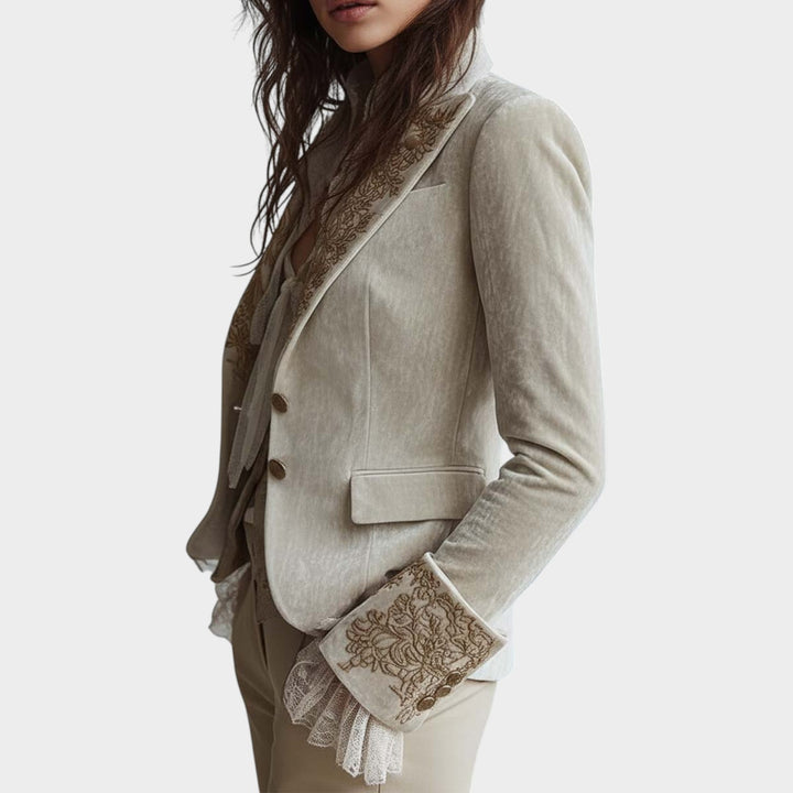 Women’s Ivory Blazer Embroidered Elegant Tailored Jacket