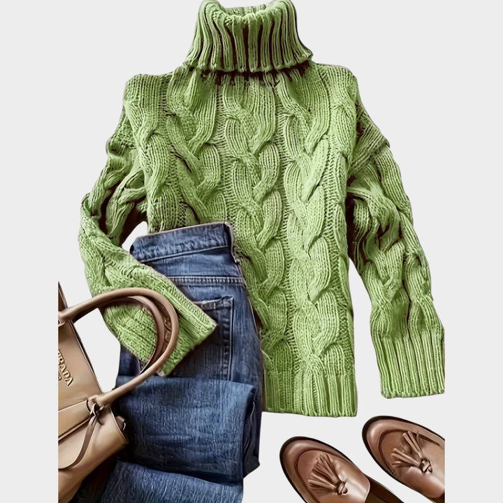 Women’s Cable Knit Sweater Turtleneck Chunky Long Sleeve