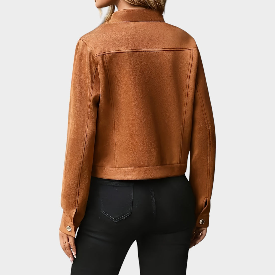 Women’s Leather Jacket Casual Cropped Button Up