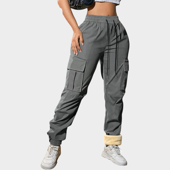 Women’s Thermal Cargo Pants Warm Lined Drawstring Joggers