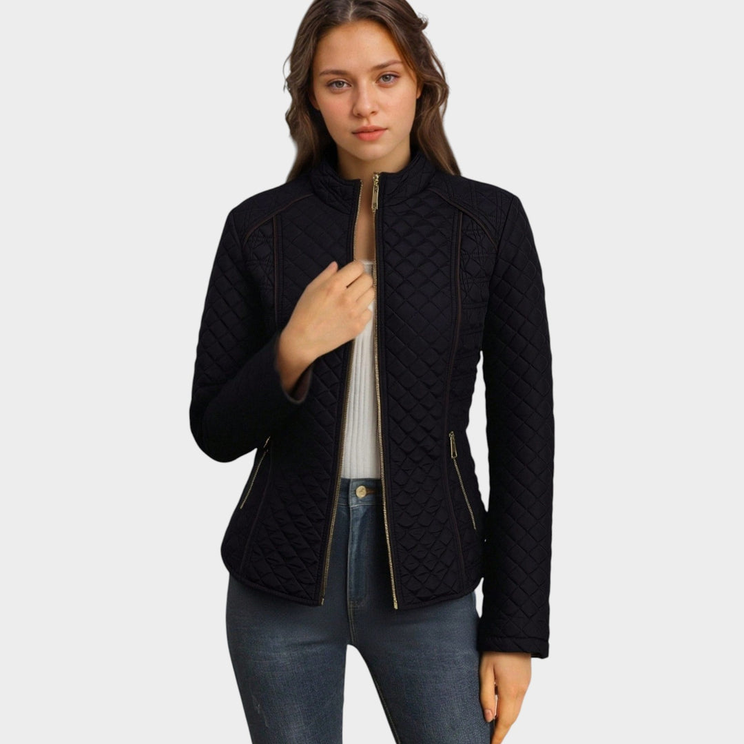 Women’s Quilted Jacket Casual Zip Front Stand Collar