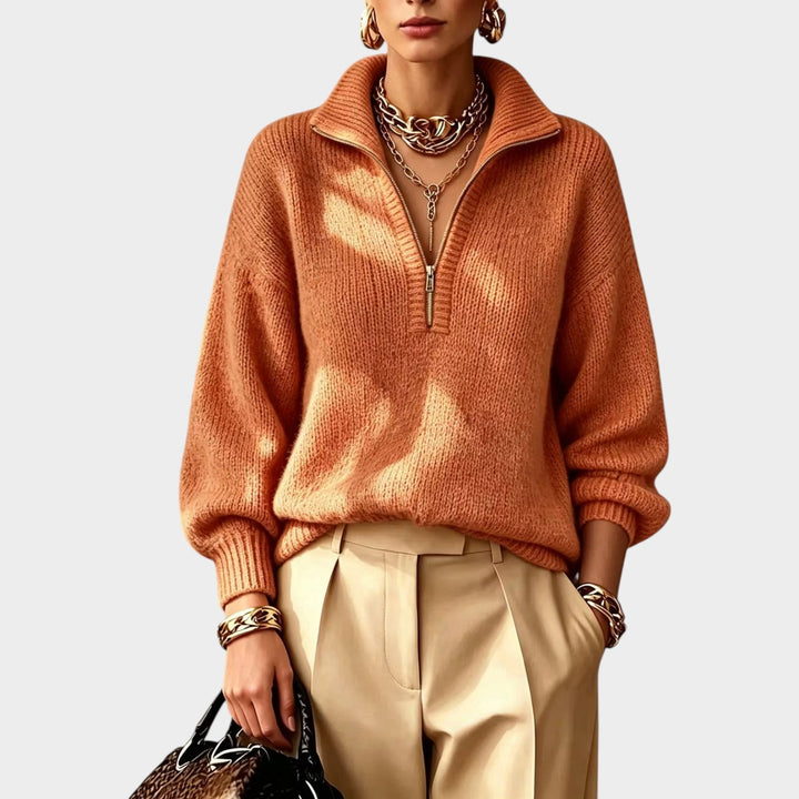 Women’s Quarter Zip Knit Sweater High Collar Relaxed Fit