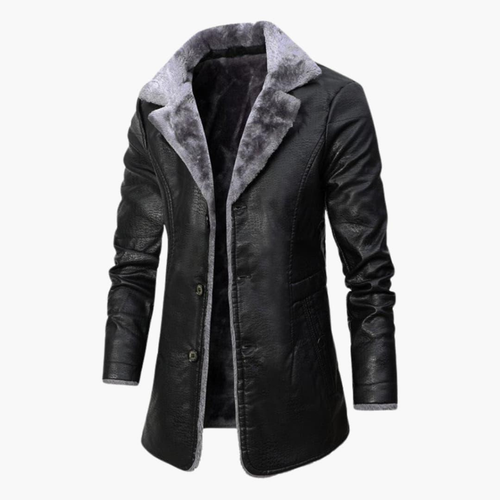 Men's Shearling Leather Coat | Winter Button-Up Overcoat