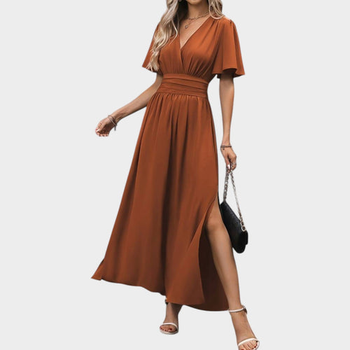 Formal Flutter Sleeve Flowing Maxi Dress