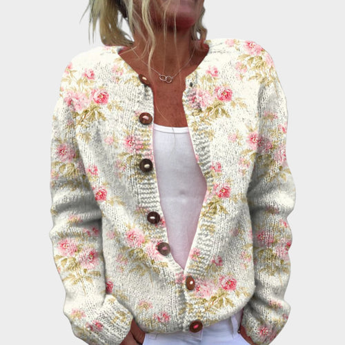 Women’s Vintage Knit Cardigan Floral Motif