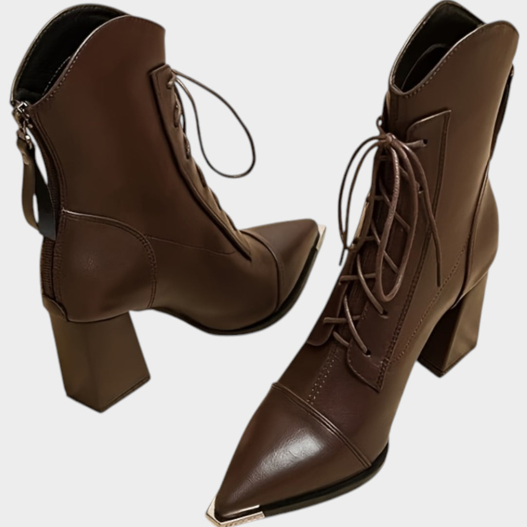 Women’s Ankle Boots Metal Pointed Toe Chunky Heel Classic Style