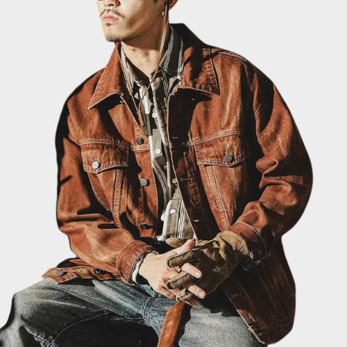 Brown Button-Front | Denim Jacket For Men