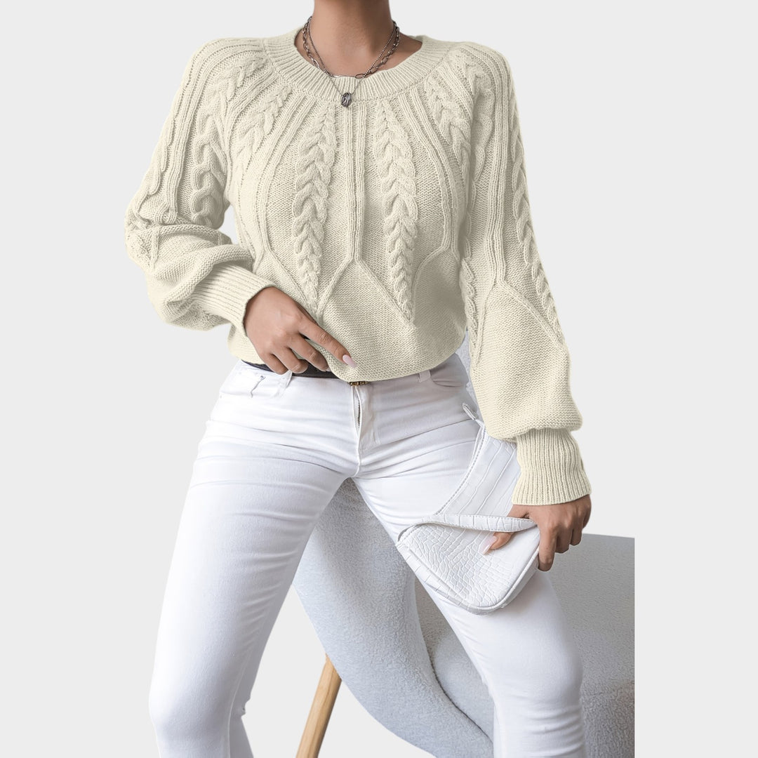 Women’s Knit Sweater Crew Neck Chunky Lantern Sleeve