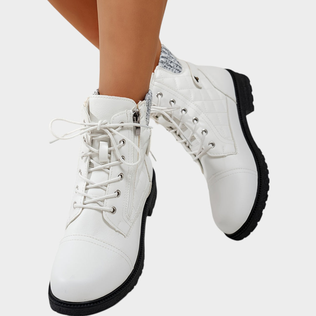 Women’s Ankle Boots Winter Plaid Embroidered Lace Up Side Zip