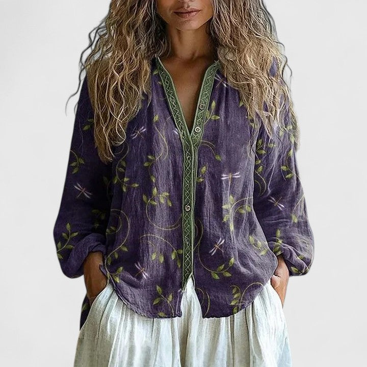 Floral Boho Blouse | Casual Long Sleeve V-Neck Top