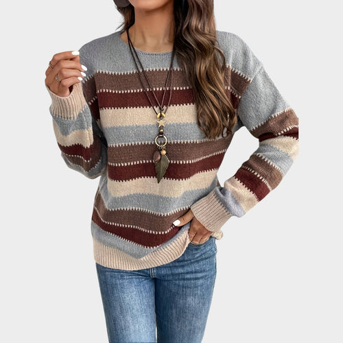 Women’s Striped Sweater Crew Neck Casual Pullover