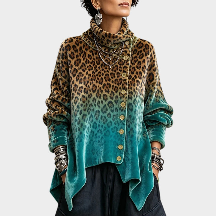 Women’s Cowl Neck Top Asymmetric Button Detail