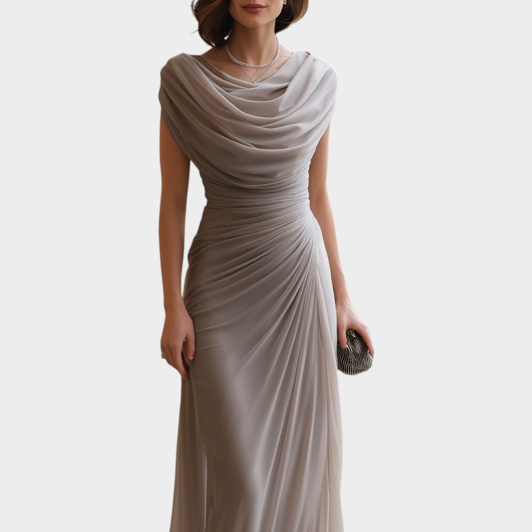 Women’s Maxi Formal Dress Draped Ruched Round Neck Elegant Style