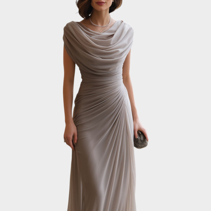 Women’s Maxi Formal Dress Draped Ruched Round Neck Elegant Style