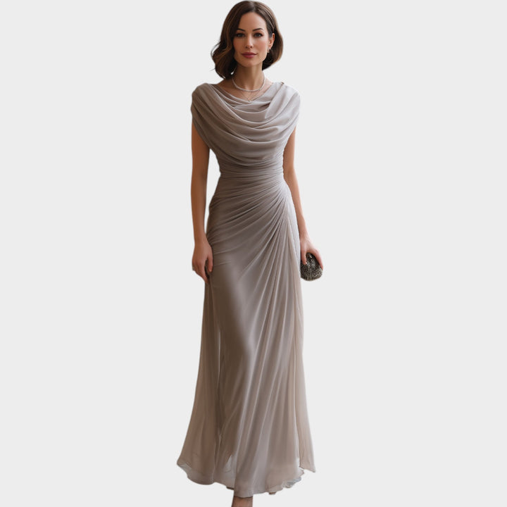 Women’s Maxi Formal Dress Draped Ruched Round Neck Elegant Style