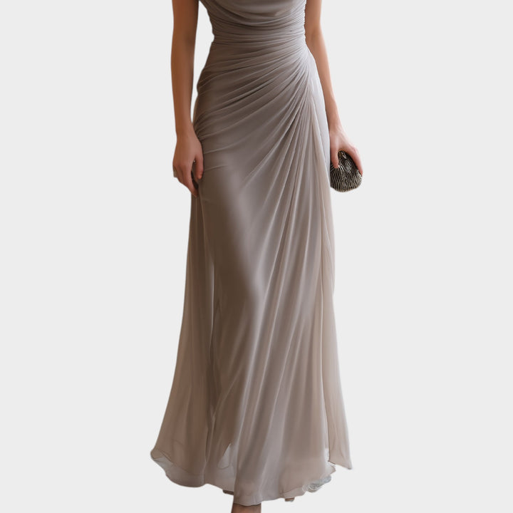 Women’s Maxi Formal Dress Draped Ruched Round Neck Elegant Style