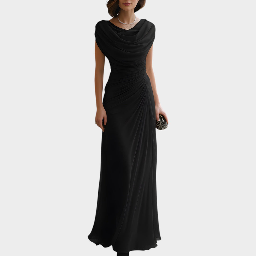 Women’s Maxi Formal Dress Draped Ruched Round Neck Elegant Style