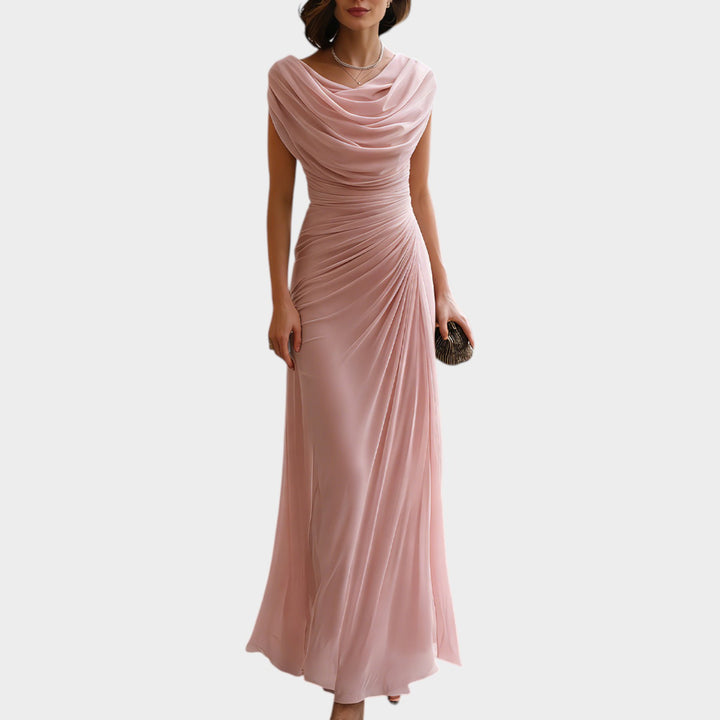 Women’s Maxi Formal Dress Draped Ruched Round Neck Elegant Style